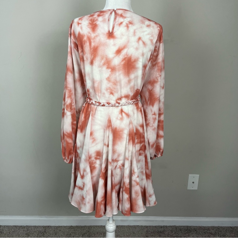 GIANNI BINI TIE DYE MINI DRESS WITH BLOSY SLEEVES ROPE BELT SIZE XS - Picture 9 of 13